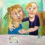 broer en zus aan het tekenen Kunstwerk broer en zus aan het tekenen