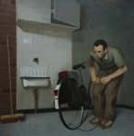 Man met fietspomp Man met fietspomp