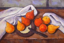 Stilleven van peren, mes en bord 3 Stilleven van peren, mes en bord 3