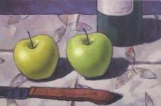 Stilleven van appels, mes en fles Stilleven van appels, mes en fles