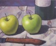 Stilleven van appels, mes en fles Kunstwerk Stilleven van appels, mes en fles