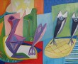 Stilleven met vissen en vaas Kunstwerk Stilleven met vissen en vaas