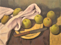 Appels met doek, bord en mes