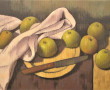 Kunstwerk Appels met doek, bord en mes