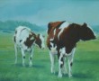 Kunstwerk Twee koeien in landschap