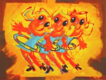 Drie meisjes met hoela hoep Drie meisjes met hoela hoep