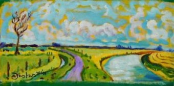 Landschap Leiden - origineel op linnen Landschap Leiden - origineel op linnen