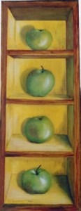 stilleven  VIER  APPELS IN EEN KASTJE stilleven  VIER  APPELS IN EEN KASTJE