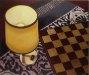 stilleven lamp en schaakbord
