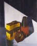 stilleven jaren '70 vazen in badkamer Kunstwerk stilleven jaren '70 vazen in badkamer