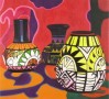 stilleven drie vaasjes Kunstwerk stilleven drie vaasjes