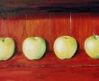 stilleven: VIER APPELS IN ROODBRUIN KISTJE Kunstwerk stilleven: VIER APPELS IN ROODBRUIN KISTJE