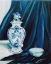 stilleven: Delftsblauwe dekselvaas Kunstwerk stilleven: Delftsblauwe dekselvaas