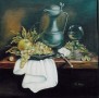 Klassiek stilleven:Tinnen kan met roemer en druiven Kunstwerk Klassiek stilleven:Tinnen kan met roemer en druiven