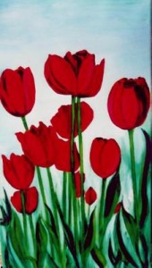 realistisch stilleven: Rode  tulpen