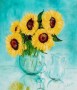 Bloemstilleven: Zonnebloemen op spiegel Kunstwerk Bloemstilleven: Zonnebloemen op spiegel