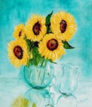 Bloemstilleven: Zonnebloemen op spiegel Bloemstilleven: Zonnebloemen op spiegel