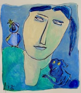 vrouw met vogel en aapje vrouw met vogel en aapje