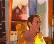zelfportret voor raam Kunstwerk zelfportret voor raam