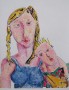 Vrouw met kind en hond Kunstwerk Vrouw met kind en hond