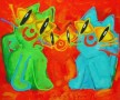 Kunstwerk Groene poes, rode poes en blauwe poes