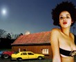 Three cars, a building and a girl. Kunstwerk Three cars, a building and a girl.