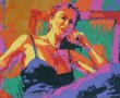 Naar muziek luisterende vrouw Kunstwerk Naar muziek luisterende vrouw