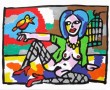 meisje met vogel Kunstwerk meisje met vogel