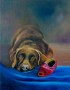 hond met slof Kunstwerk hond met slof