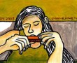 De rode mondharmonica Kunstwerk De rode mondharmonica