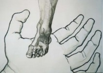 voet op hand voet op hand
