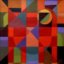 compositie in rood, zwart blauw en geel Kunstwerk compositie in rood, zwart blauw en geel