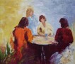 vier dames op een terrasje - 0551 - Kunstwerk vier dames op een terrasje - 0551 -