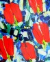 Kunstwerk ~ 5 rode Tulpen - acrylverf op linnen - (100x80) ~