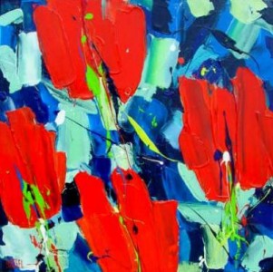 ~ 4 Rode Tulpen - acrylverf op linnen - (60x60) ~