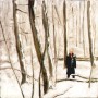 Man in besneeuwd bos Kunstwerk Man in besneeuwd bos