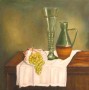 Kunstwerk realistisch stilleven: Antiek wijnglas met Jacobsschelp