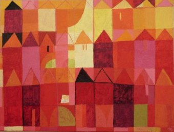 Grote stad in roze/rood Grote stad in roze/rood