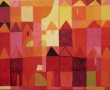 Grote stad in roze/rood Kunstwerk Grote stad in roze/rood