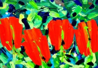 ~ 4 Rode Tulpen - Acrylverf op linnen (70x100) ~