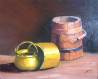 Koperen ketels met houten vat Koperen ketels met houten vat