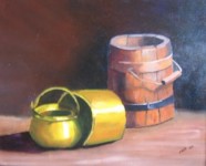 Koperen ketels met houten vat Koperen ketels met houten vat