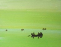 Groene lagune met vissers Groene lagune met vissers
