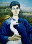 jonge man met witte reiger Kunstwerk jonge man met witte reiger