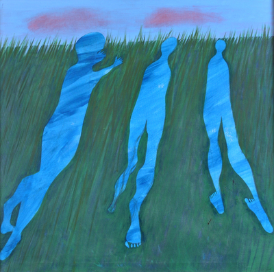drie figuren in het gras