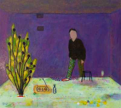 Kamer, met zich de kamer in stappende man. 