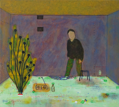 Kamer, met zich de kamer in stappende man. 