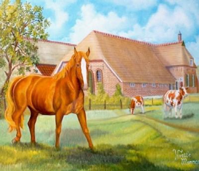 Maak avondeten Bemiddelen Dollar Yvette Mannee - Boerderij met paard en koeien (schilderijen/olieverf)